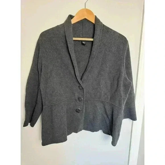 Alfani Pea Coat Gray Size 1X Gray Shawl Neckline Button Front Plus Size - Picture 1 of 11